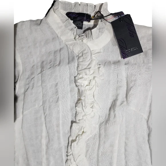 White ruffled button down top - Picture 2 of 3